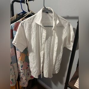 Chaps White Textured Short Sleeve Button Up